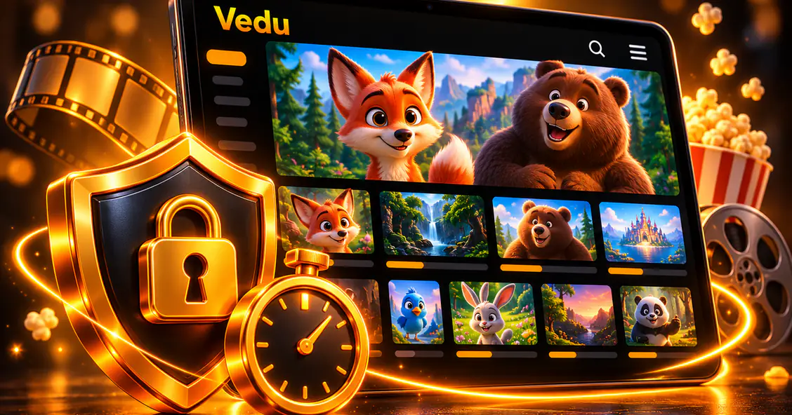 Vedu APK for kids with parental controls on a tablet