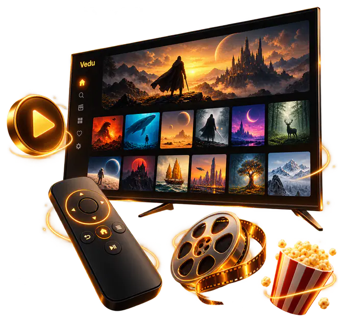 Vedu APK for Android TV on a big TV screen with a remote